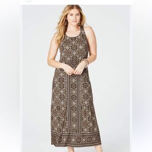J. Jill KONA ST Floral geometric Patterned Maxi Dress in Brown/Cream NEW NWT